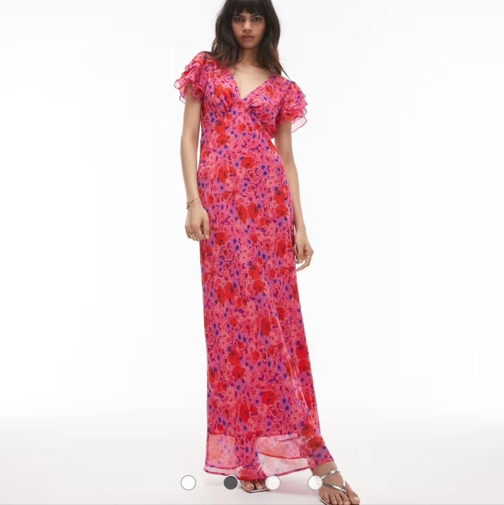 πΊ Topshop Pink & Red Floral Maxi Dress β Size 10 (US) - Picture 3 of 8